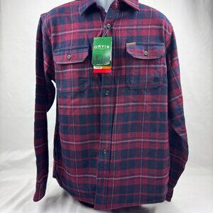 Orvis Men’s Heavy Weight Flannel Shirt Jacket Red Navy Plaid Size Medium